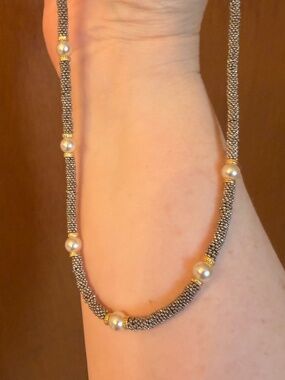 Pearl station two-tone necklace - 16.5 inches